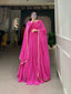 Pink Butterfly Bliss Printed Georgette Gown with Shimmering Dupatta - Ready to Wear ClothsVilla
