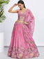 Pink Chiffon Sequined Lehenga Choli Set with Thread Embroidery & Printed Dupatta ClothsVilla