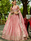 Pink Chinnon Semi-Stitched Lehenga Choli Set with Heavy Sequins & Embroidered Dupatta ClothsVilla
