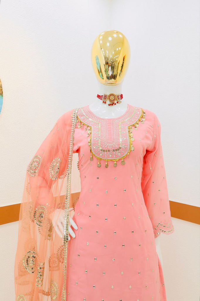 Pink Color Elegant & Embroidered Fox Georgette Sharara Set: Dress to Impress ClothsVilla
