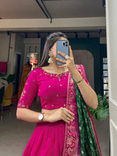 Load image into Gallery viewer, Pink Color Pure Cotton Lehenga &amp; Gaji Silk Dupatta Set with Gota &amp; Mirrorwork ClothsVilla