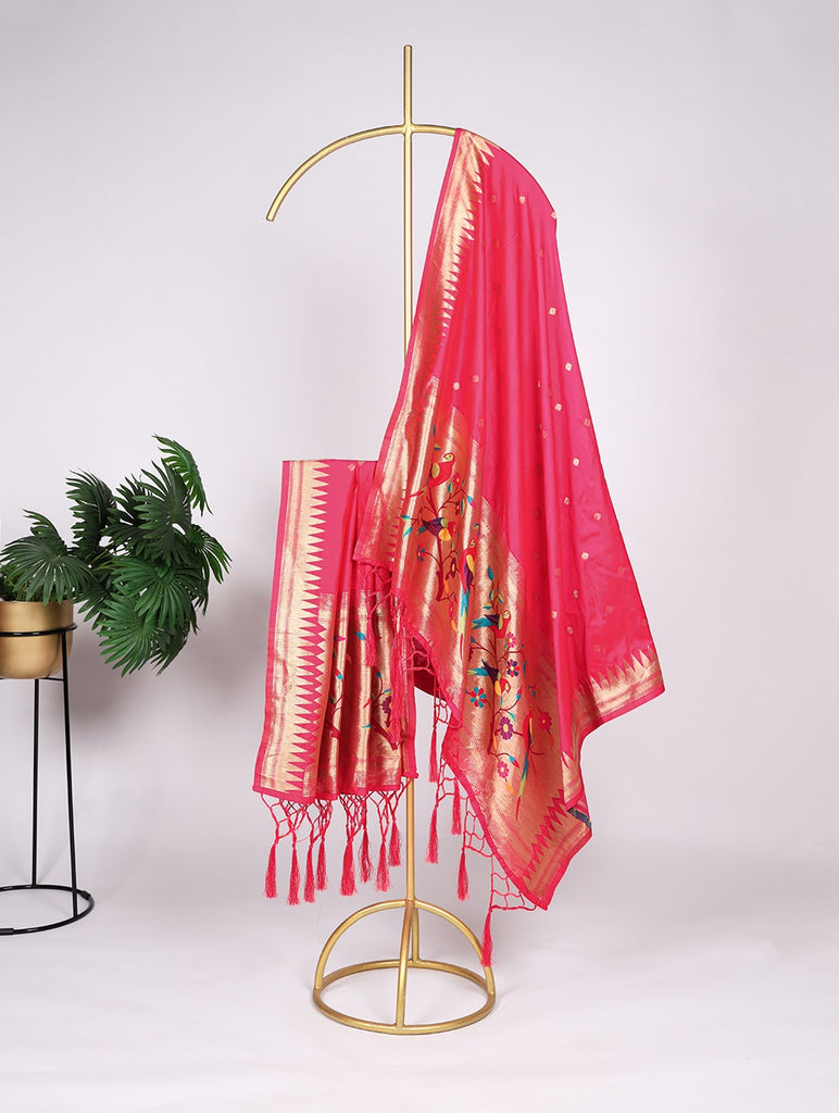 Pink Color Zari Weaving Work Jacquard Paithani Dupatta Clothsvilla