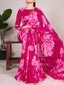 Pink Delicate Blooms Chiffon Saree with Floral Print and Pearl Lace Border