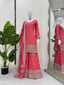 Pink Elegant Chinon Silk Ensemble – Top, Plazo & Dupatta ClothsVilla