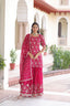 Pink Elegant Faux Georgette Sequins Embroidered Kurti with Sharara & Dupatta Set – Premium Party & Festive Wear ClothsVilla