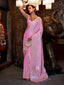 Pink Elegant Pure Satin Handloom Saree with Unstitched Blouse Piece Clothsvilla