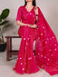 Pink Elegant Viscose Chanderi Saree with Sequins, Zari Line, and Gota Patti Lace Border