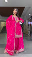 Pink Embroidered Faux Georgette Plazo Suit Set with Dupatta ClothsVilla
