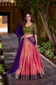Pink Kanchipuram Zari Weaving Lehenga with Purple Embroidered Georgette Dupatta ClothsVilla