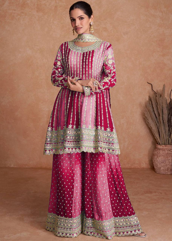 Pink Pakistani Outfit Wear Sharara Dress For Women Wedding Gharara Salwar Kameez With Embroidered Dupatta Bridesmaid's Wear Sharara Suit's