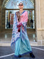 Pink & Sky Digital Print Saree in Satin Silk Blend – Party & Wedding Wear ClothsVilla