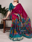 Pink Traditional Floral Printed Chanderi Saree with Zari Weaving Work Clothsvilla