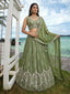 Pista Chiffon Sequin & Zari Thread Embroidered Lehenga Choli Set Clothsvilla