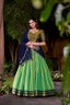 Pista Green Kanchipuram Zari Weaving Lehenga with Navy Blue Embroidered Georgette Dupatta ClothsVilla