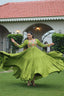 Pista Rayon Kutchi Gamthi Work Gown with 3-Layer Frill & 12 Meter Flair ClothsVilla
