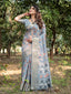 Stylish Sky Blue Tussar Silk Saree with Beige and Gold Zari Work and Contemporary Pallu Design DIGITAL PRINT