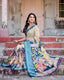 Beige & Teal Tussar Silk Saree with Intricate Kalamkari and Zari Border DIGITAL PRINT