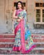 Vibrant Multicolor Digital Printed Tussar Silk Saree with Pink Zari Border DIGITAL PRINT