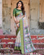 Ivory and Green Tussar Silk Saree with Elephant Motifs and Intricate Zari Border DIGITAL PRINT