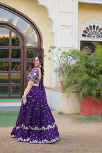 Load image into Gallery viewer, Purple Color Elegance Designer Faux Blooming Lehenga Choli Set ClothsVilla