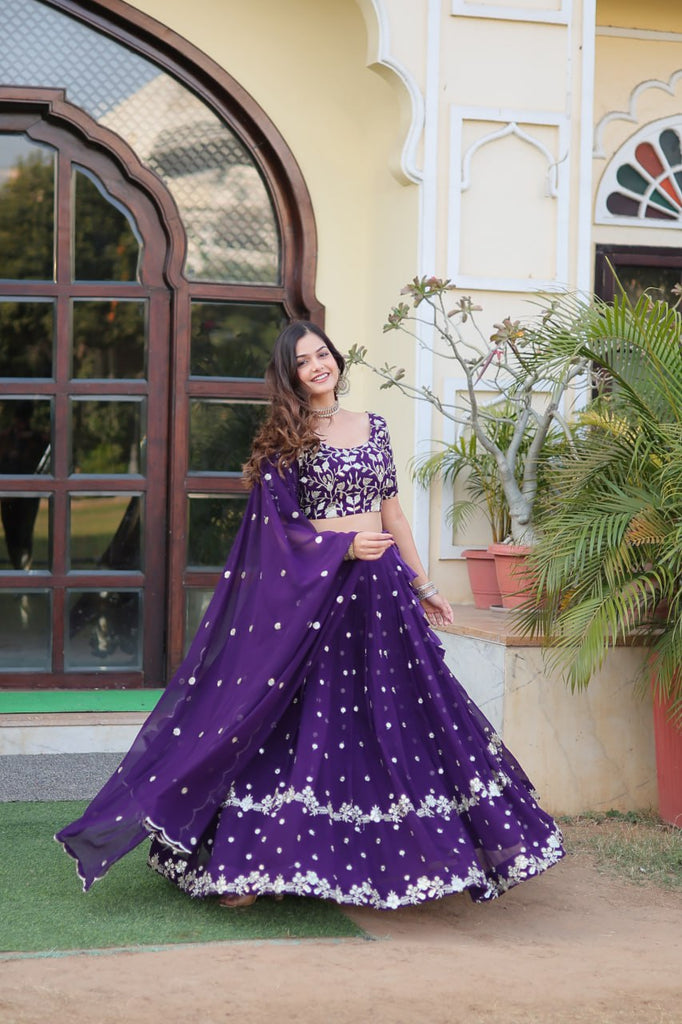 Purple Color Elegance Designer Faux Blooming Lehenga Choli Set ClothsVilla