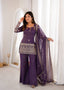 Purple Crunchy Silk Top with Bell Bottom ClothsVilla