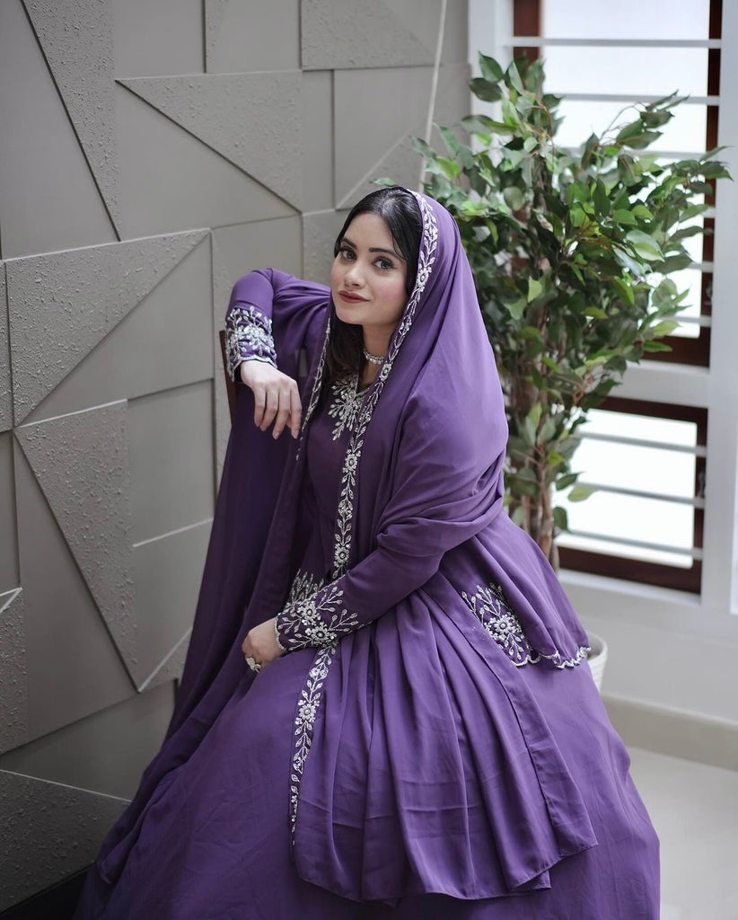Purple Designer Party Wear Top with Lehenga & Dupatta Set - Sequin Embroidery and Tassel Accents ClothsVilla
