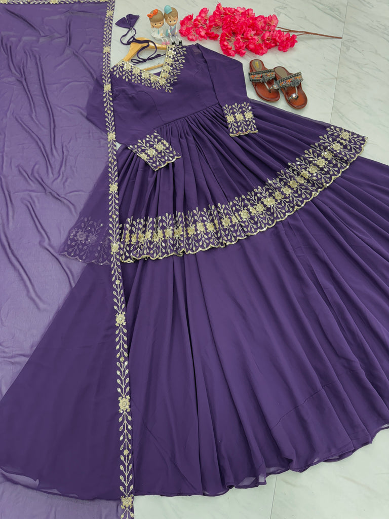 Purple Designer Party Wear Top with Lehenga & Dupatta Set - Sequin Embroidery and Tassel Accents ClothsVilla