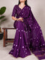 Purple Elegant Viscose Chanderi Saree with Sequins, Zari Line, and Gota Patti Lace Border