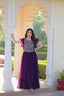Purple Faux Blooming Embroidered Gown with Beads, Sequins & Bell Sleeves – 7 Meter Flair ClothsVilla
