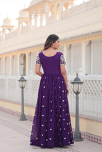 Load image into Gallery viewer, Purple Faux Blooming Sequin Ready to Wear Embroidered Gown ClothsVilla