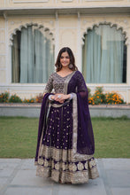 Load image into Gallery viewer, Purple Mesmerizing Faux Blooming Lehenga Choli with Dupatta Set ClothsVilla.com