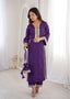 Purple Mirror Work Kurti Pant Set & Batwa ClothsVilla