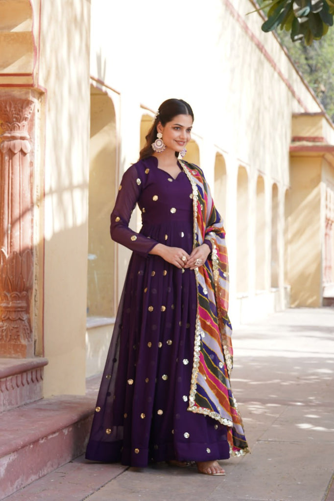 Purple Premium Designer Readymade Gown with Embroidered Zari & Sequins ClothsVilla