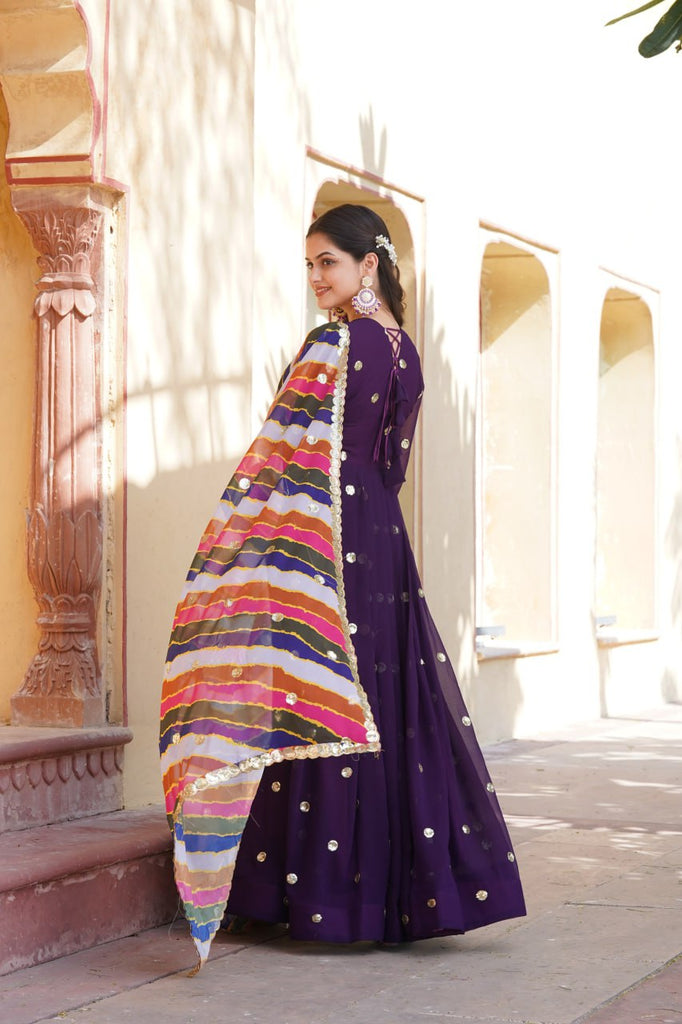 Purple Premium Designer Readymade Gown with Embroidered Zari & Sequins ClothsVilla