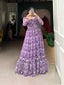 Purple Printed Georgette Flowy Gown with Full Cotton Lining – Lightweight Elegance