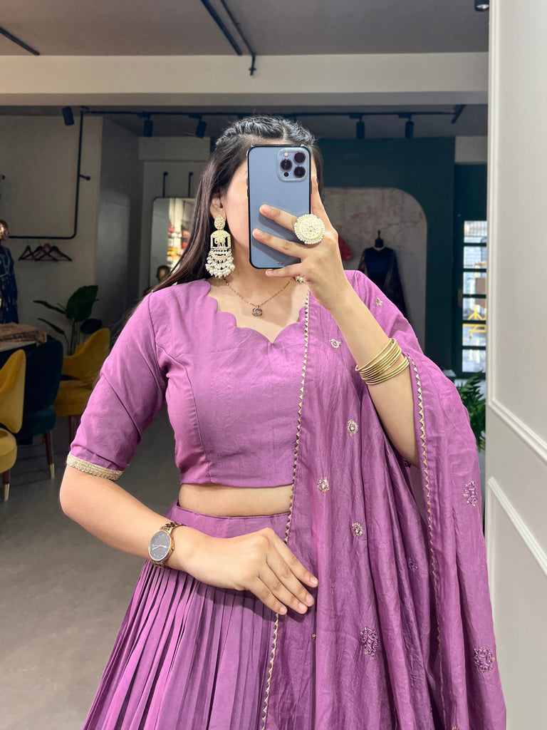 Purple Pure Chanderi Lehenga Choli Set with Zari Border & Sequin Dupatta (Copy) ClothsVilla