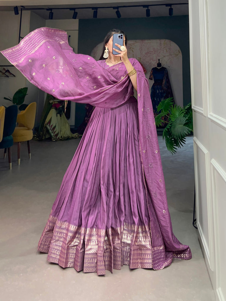 Purple Pure Chanderi Lehenga Choli Set with Zari Border & Sequin Dupatta (Copy) ClothsVilla