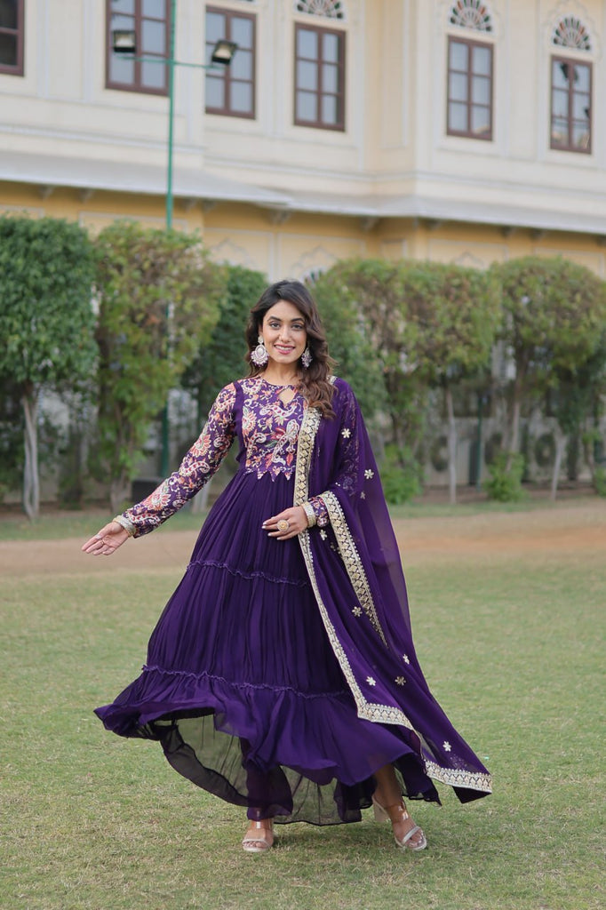 Purple Stunning Faux Georgette Gown Dupatta Collection in Vibrant Colors ClothsVilla