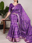 Purple Tussar Silk Printed Saree with Viscose Border – A Dreamy Blend of Tradition and Style