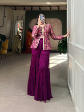 Load image into Gallery viewer, Purple Viscose Jacquard Kurta Palazzo Set with Weaving Work and Printed Detailing (Copy) ClothsVilla