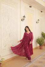 Load image into Gallery viewer, Rani Pink Faux Georgette Foil Print Readymade Top with Pant Set ClothsVilla