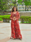 Red Bollywood Style Indo-Western Koti, Plazzo & Blouse Set with Floral Digital Print & 5MM Sequins Work ClothsVilla
