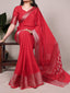 Red Chinon Self-Printed Saree with Zari Weaving Work & Matching Unstitched Blouse – Lightweight Festive & Traditional Wear Saree for Women ClothsVilla