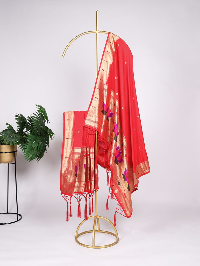 Red Color Zari Weaving Work Jacquard Paithani Dupatta Clothsvilla