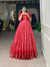 Load image into Gallery viewer, Red Dola Silk Printed Gown - Embrace Elegance and Comfort ClothsVilla
