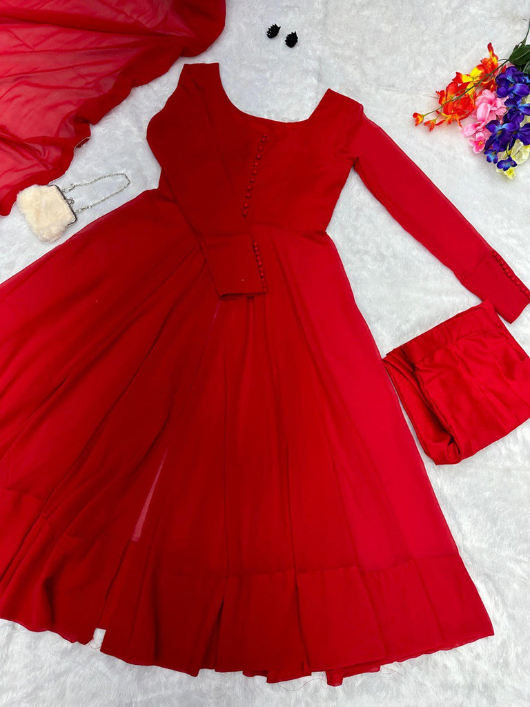 Red Elegant Georgette Silk Anarkali Suit with Modern Touch ELORIYA