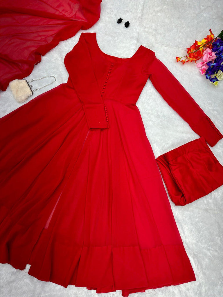 Red Elegant Georgette Silk Anarkali Suit with Modern Touch ELORIYA