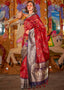 Red Elegant Handloom Banarasi Silk Blend Saree with Woven Work & Blouse Piece ClothsVilla