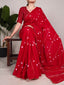 Red Elegant Viscose Chanderi Saree with Sequins, Zari Line, and Gota Patti Lace Border